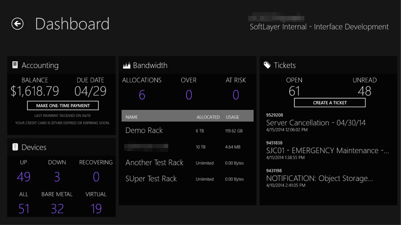 SoftLayer Mobile for Windows 8.1