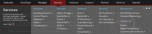 SoftLayer Homepage Top Nav